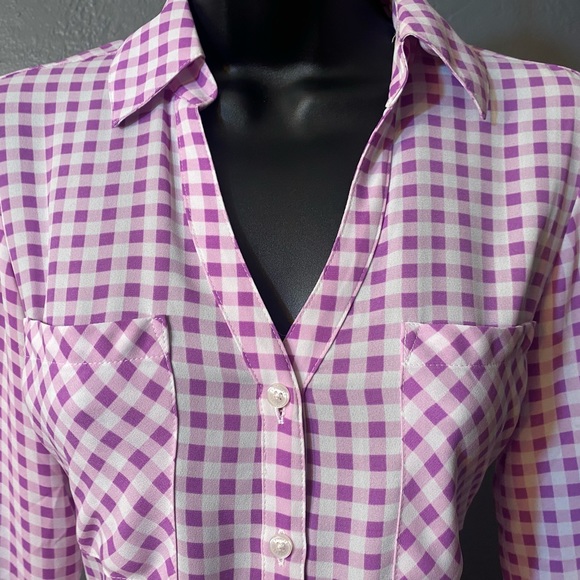 EXPRESS Purple and White Gingham Button Down Blouse - Picture 15 of 16